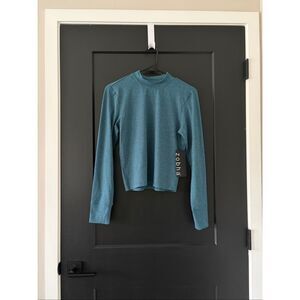 NWT Zobha Teal Blue Mock Neck Longsleeve Active Top Cropped Size M